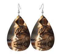 Boucles d'oreilles en cuir en forme de goutte d'eau avec motif chat tacheté | Boucles d'oreilles de luxe légères