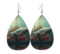Boucles d'oreilles en cuir en forme de goutte d'eau avec motif défilé de baleines - Texture légère et luxueuse, adaptées pour un usage quotidien, une fête, un rendez-vous galant, taille unique, Simili