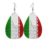 Boucles d'oreilles en cuir en forme de goutte d'eau du drapeau italien du Colisée romain Boucles d'oreilles en cuir double face Boucles d'oreilles mode pour femmes, taille unique, Simili cuir