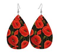Boucles d'oreilles en cuir en forme de goutte d'eau en forme de coquelicot pour femme, anniversaire, mariage, danse, taille unique, Simili cuir