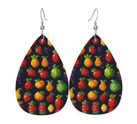 Boucles d'oreilles en cuir en forme de goutte d'eau imprimées Pixel Fruit | Design haut de gamme, boucles d'oreilles de luxe légères