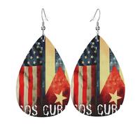 Boucles D'Oreilles En Cuir En Forme De Goutte Drapeau Cubain Mi-Américain Sos Cuba Luxueux Boucles D'Oreilles Pendantes Légères Boucle D'Oreille Pour Danse Fêtes Décorations