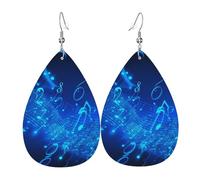 Boucles d'oreilles en cuir en forme de goutte pour femme, notes de musique bleues, boucles d'oreilles pendantes légères, bijoux tendance, cadeaux pour femmes