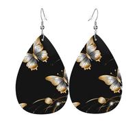 Boucles d'oreilles en cuir en forme de goutte pour femme, papillons blancs et dorés, noir1, boucles d'oreilles pendantes légères, bijoux tendance, cadeaux pour femmes