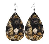 Boucles d'oreilles en cuir en forme de goutte pour femme, trois bouledogues français, boucles d'oreilles pendantes légères, bijoux tendance, cadeaux pour femmes