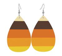 Boucles D'Oreilles En Cuir En Forme De Larme 70S Retro Striped Color Pattern Élégantes Et Belles Bijoux Légers En Forme De Larme Parfaits Pour Cadeau Tendance Dames Filles