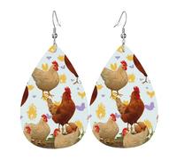 Boucles D'Oreilles En Cuir En Forme De Larme A Brood Of Chickens Print Élégantes Et Belles Boucles D'Oreilles En Cuir Balancent Pour Cadeau Tendance À Porter Au Quotidien
