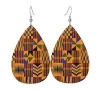 Boucles d'oreilles en cuir en forme de larme à texture ethnique tribale africaine, lot de 2, crochets d'oreille plaqués argent 925, antirouille, avec bouchons d'oreille, convient pour les fêtes, la Sa