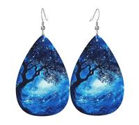 Boucles D'Oreilles En Cuir En Forme De Larme Arbre, Ciel Étoilé, Bleu, Beauté Onirique De La Nature Élégantes Et Belles Boucles D'Oreilles En Cuir Femme Pour Dames Filles 2 Paires