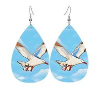 Boucles d'oreilles en cuir en forme de larme avec mouettes volantes | Design haut de gamme, boucles d'oreilles légères et luxueuses