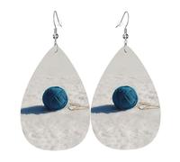 Boucles D'Oreilles En Cuir En Forme De Larme Ball Of Yarn On The Snow Pattern Élégantes Et Belles Accessoires De Mode Légères Et Tendance Pour Dames Filles Cadeau Tendance