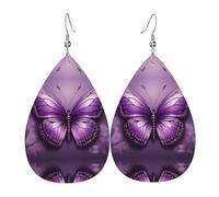 Boucles D'Oreilles En Cuir En Forme De Larme Beautiful Purple Butterfly Art Pattern Les Accessoires De Costume Pour Femme Pour Cadeau Tendance À Porter Au Quotidien