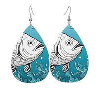Boucles D'Oreilles En Cuir En Forme De Larme Big Fish Imprimé Légères Et Tendance Boucles D'Oreilles En Cuir Pour À Porter Au Quotidien Pour Dames Filles