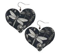 Boucles D'Oreilles En Cuir En Forme De Larme Black Flowers And Dragonfly Parfaits Boucles D'Oreilles En Cuir Balancent Pour Cadeau Tendance Parfaites Pour Les Fêtes