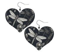 Boucles D'Oreilles En Cuir En Forme De Larme Black Flowers And Dragonfly Pour Femme Les Accessoires De Costume Balancent Pour Remise De Diplôme Parfaites Pour Les Fêtes