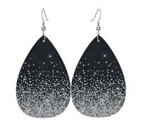 Boucles D'Oreilles En Cuir En Forme De Larme Black Silver Glitter Diamond Sparkly Parfaits Bijoux Légers En Forme De Larme Élégantes Et Belles Pour Parfaites Pour Les Fêtes Remise De Diplôme