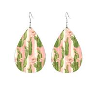 Boucles D'Oreilles En Cuir En Forme De Larme Blooming Cactus & Pink White Stripe Femme Boucles D'Oreilles En Cuir Légères Et Tendance Pour Cadeau Tendance Remise De Diplôme