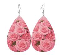 Boucles D'Oreilles En Cuir En Forme De Larme Blooming Pink Roses Balancent Bijoux Légers En Forme De Larme Légères Et Tendance Pour Parfaites Pour Les Fêtes Cadeau Tendance