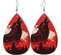 Boucles d'oreilles en cuir en forme de larme Boucles d'oreilles pendantes légères pour femmes - Howling Wolf Blood Red Moon Cool, Blanc
