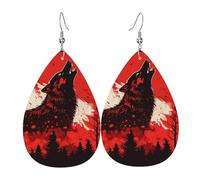 Boucles d'oreilles en cuir en forme de larme Boucles d'oreilles pendantes légères pour femmes - Howling Wolf Blood Red Moon Cool, Blanc
