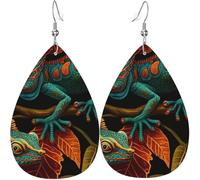 Boucles d'oreilles en cuir en forme de larme Boucles d'oreilles pendantes légères pour femmes - Lézards Lizard Art Coloré, Blanc