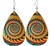 Boucles d'oreilles en cuir en forme de larme Boucles d'oreilles pendantes légères pour femmes - Spiral Trippy Illusion Optical Psychedelic, Blanc