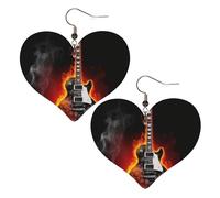 Boucles D'Oreilles En Cuir En Forme De Larme Burning Guitar Heart Balancent Bijoux Légers En Forme De Larme Légères Et Tendance Pour Parfaites Pour Les Fêtes Pour Dames Filles