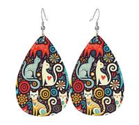 Boucles D'Oreilles En Cuir En Forme De Larme Chat Coloré Amoureux Drôle Légères Et Tendance Bijoux Légers En Forme De Larme Pour À Porter Au Quotidien Cadeau Tendance