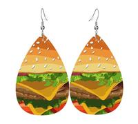 Boucles D'Oreilles En Cuir En Forme De Larme Cheeseburger Fast Food Pattern Accessoires De Mode Légères Et Tendance Pour À Porter Au Quotidien Pour Dames Filles