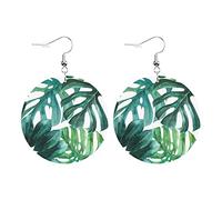 Boucles D'Oreilles En Cuir En Forme De Larme Circle Tropical Leaves Légères Et Tendance Boucles D'Oreilles En Cuir Élégantes Et Belles Pour Cadeau Tendance Remise De Diplôme