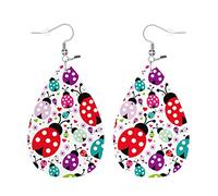 Boucles D'Oreilles En Cuir En Forme De Larme Coccinelles Mignonnes, Cœurs À Pois, Fleurs Pour Femme Bijoux Légers En Forme De Larme Pour Cadeau Tendance Parfaites Pour Les Fêtes