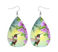 Boucles D'Oreilles En Cuir En Forme De Larme Colibri, Oiseau De La Nature Bec De Colibri Fleurs Pour Femme Les Accessoires De Costume Pour Parfaites Pour Les Fêtes À Porter Au Quotidien