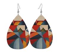 Boucles D'Oreilles En Cuir En Forme De Larme Colorful Illusionary 3D Geometric Graphics Élégantes Et Belles Accessoires De Mode Légères Et Tendance Pour Remise De Diplôme Dames Filles