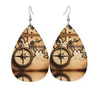 Boucles D'Oreilles En Cuir En Forme De Larme Compass And Old Wor-Ld Map Pattern Les Accessoires De Costume Parfaits Pour Cadeau Tendance Parfaites Pour Les Fêtes