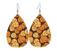 Boucles D'Oreilles En Cuir En Forme De Larme Cookies Food Chocolate Chip Biscuits Pattern Boucles D'Oreilles En Cuir Élégantes Et Belles Pour À Porter Au Quotidien Pour Dames Filles