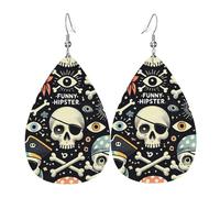 Boucles D'Oreilles En Cuir En Forme De Larme Crânes Hipster Drôle Balancent Bijoux Légers En Forme De Larme Pour Parfaites Pour Les Fêtes À Porter Au Quotidien