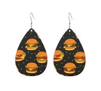 Boucles D'Oreilles En Cuir En Forme De Larme Delicious Hamburger And Yellow Polka Dots Parfaits Bijoux Légers En Forme De Larme Élégantes Et Belles Pour Parfaites Pour Les Fêtes Cadeau Tendance