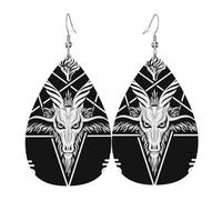 Boucles D'Oreilles En Cuir En Forme De Larme Demon Baphomet Satanic Goat Head Sigil Of Lucifer Bijoux Légers En Forme De Larme Légères Et Tendance Pour Pour Dames Filles À Porter Au Quotidien