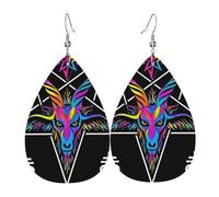 Boucles D'Oreilles En Cuir En Forme De Larme Demon Baphomet Satanic Goat Head Sigil Of Lucifer Boucles D'Oreilles En Cuir Élégantes Et Belles Pour Remise De Diplôme Parfaites Pour Les Fêtes