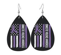 Boucles D'Oreilles En Cuir En Forme De Larme Domestic Violence Awareness Month Parfaits Bijoux Légers En Forme De Larme Légères Et Tendance Pour Dames Filles Cadeau Tendance