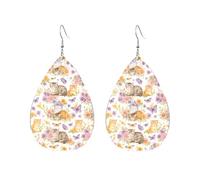 Boucles D'Oreilles En Cuir En Forme De Larme Dozing Kitten And Fluttering Butterflies Balancent Boucles D'Oreilles En Cuir Légères Et Tendance Pour Cadeau Tendance Parfaites Pour Les Fêtes