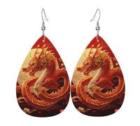 Boucles d'oreilles en cuir en forme de larme Dragons de Chine, lot de 2, crochets d'oreille plaqués argent 925, antirouille, avec bouchons d'oreille, convient pour les fêtes, Saint-Valentin, blanc, 11
