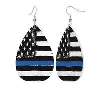 Boucles D'Oreilles En Cuir En Forme De Larme Drapeau Thin Blue Line Police Élégantes Et Belles Bijoux Légers En Forme De Larme Pour Parfaites Pour Les Fêtes Pour Dames Filles