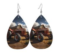 Boucles d'oreilles en cuir en forme de larme en forme de tracteur rouge - Texture légère et luxueuse, adaptées pour un usage quotidien, une fête, un rendez-vous galant, taille unique, Simili cuir