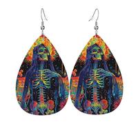 Boucles D'Oreilles En Cuir En Forme De Larme Faucheuse Arc-En-Ciel Crâne Soleil Psychédélique Trippant Coloré Parfaits Les Accessoires De Costume Femme Pour À Porter Au Quotidien 2 Paires