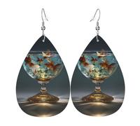 Boucles D'Oreilles En Cuir En Forme De Larme Fish In The Glass Pattern Élégantes Et Belles Les Accessoires De Costume Balancent Pour Remise De Diplôme Parfaites Pour Les Fêtes