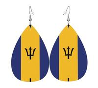 Boucles D'Oreilles En Cuir En Forme De Larme Flag Of Barbados Prints Accessoires De Mode Élégantes Et Belles Pour Remise De Diplôme Parfaites Pour Les Fêtes