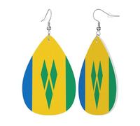 Boucles D'Oreilles En Cuir En Forme De Larme Flag Of Saint Vincent And The Grenadines Parfaits Boucles D'Oreilles En Cuir Pour Cadeau Tendance Remise De Diplôme