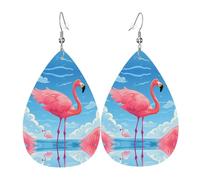 Boucles D'Oreilles En Cuir En Forme De Larme Flamingos On The Water Pattern Légères Et Tendance Accessoires De Mode Pour Femme Pour Remise De Diplôme À Porter Au Quotidien