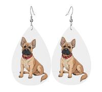 Boucles D'Oreilles En Cuir En Forme De Larme French Bulldog Printed Légères Et Tendance Boucles D'Oreilles En Cuir Pour Femme Pour À Porter Au Quotidien Remise De Diplôme